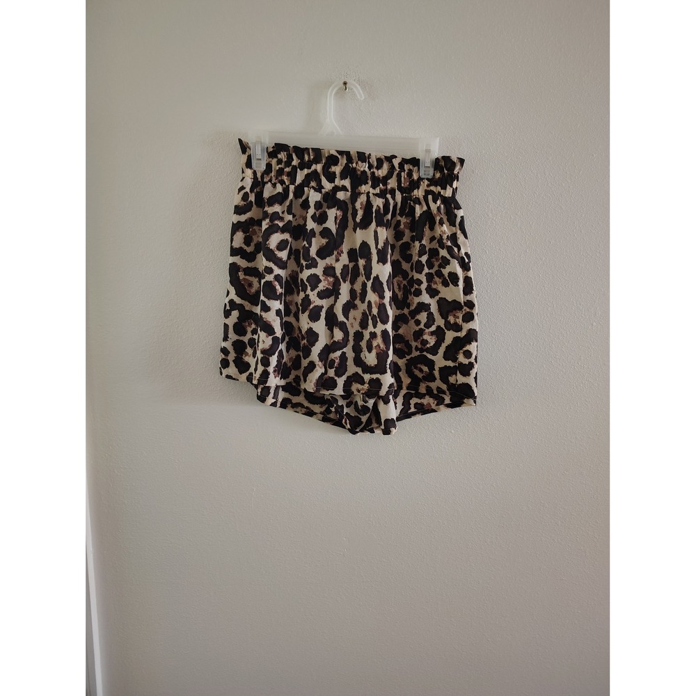 Shein Curve Leopard Print Paperbag Waist Shorts Plus Size 1XL Brown‎ Tan Animal